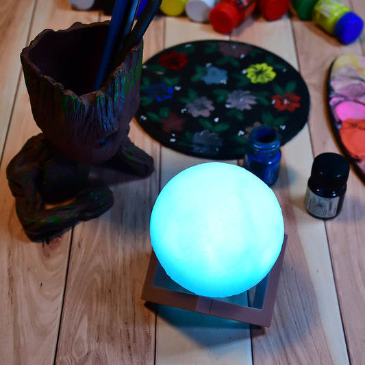 Moon Night Lamp Blue Color with wooden Stand Night Lamp for Bedroom