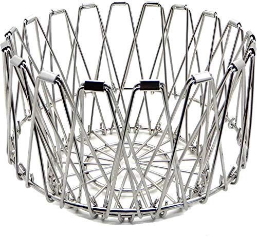 Multipurpose Fruit Basket Stainless Steel Wire Bowl Foldable Basket for Vegetable  /  Fruits  /  Dining