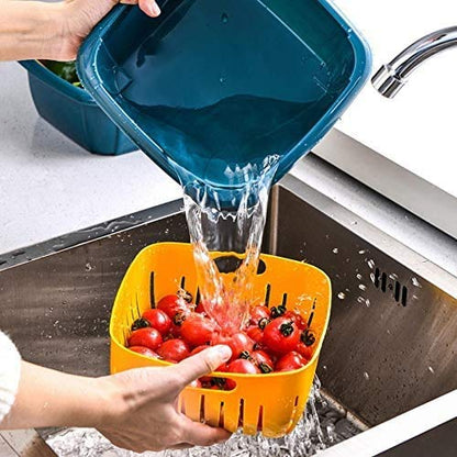 Double Layer Food Drainer Washing Basket with Collapsible Strainers Colander