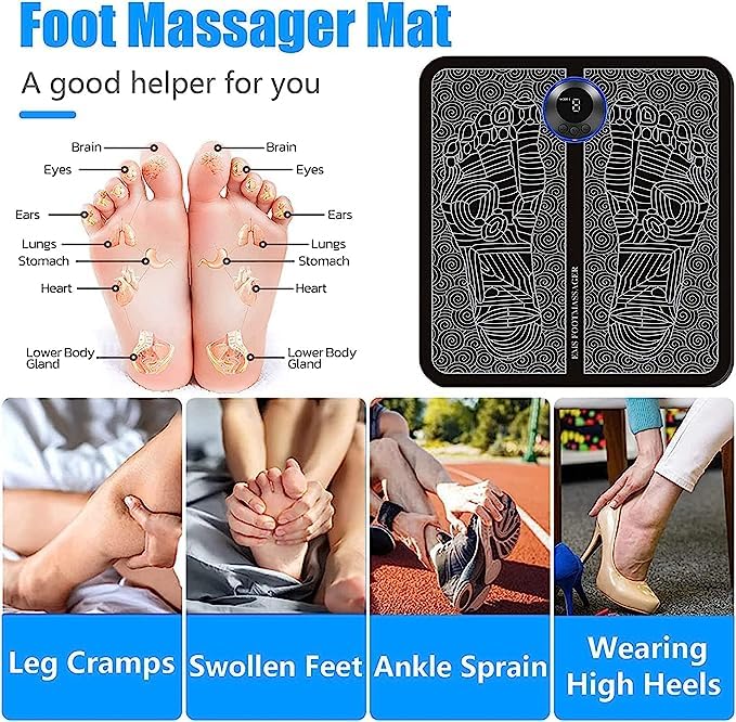 EMS Foot Massager, Electric Feet Massager, Deep Kneading Circulation Foot Booster for Feet and Legs Muscle Stimulator, Folding Portable