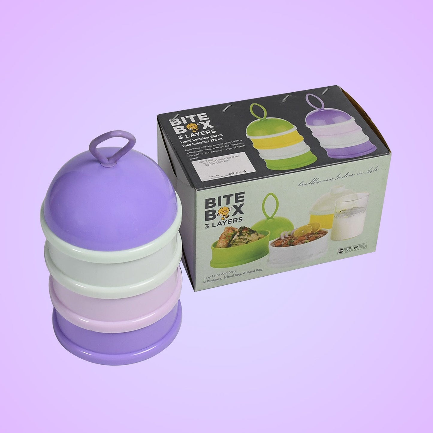 3 Layer Cute Portable Baby Food Milk Powder Storage Box Bottle Container Milk Powder Baby Food Container Bowl. (Purple)