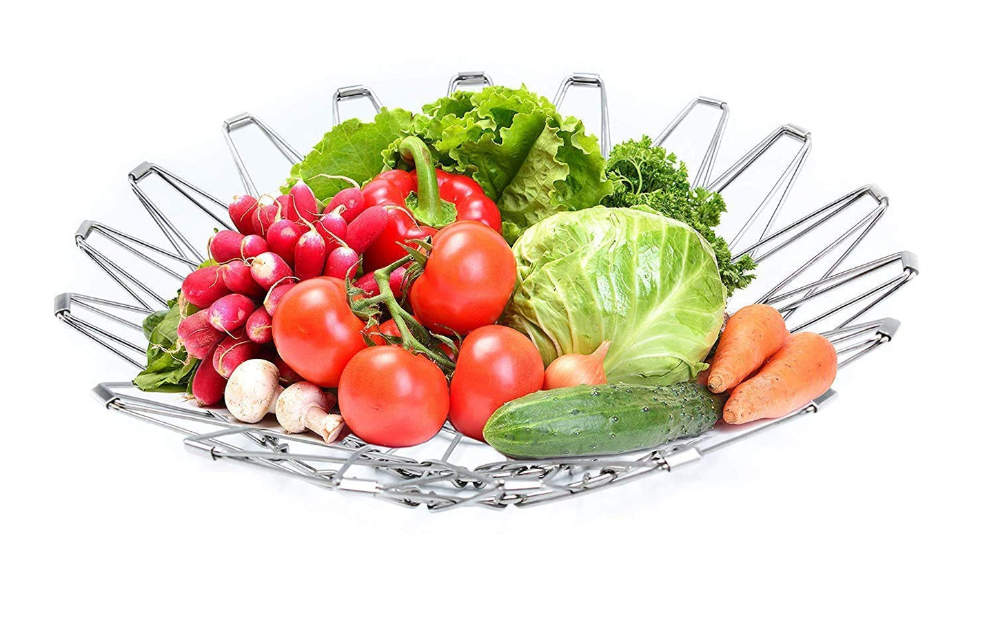 Multipurpose Fruit Basket Stainless Steel Wire Bowl Foldable Basket for Vegetable  /  Fruits  /  Dining