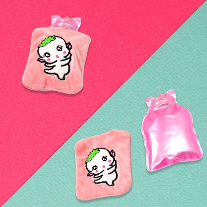 Pink Cartoon small Hot Water Bag with Cover for Pain Relief, Neck, Shoulder Pain and Hand, Feet Warmer, Menstrual Cramps