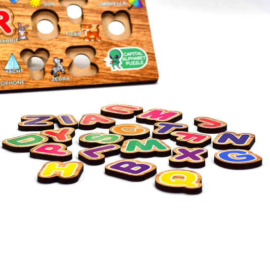 Wooden Capital Alphabets Letters Learning Educational Puzzle Toy for Kids.