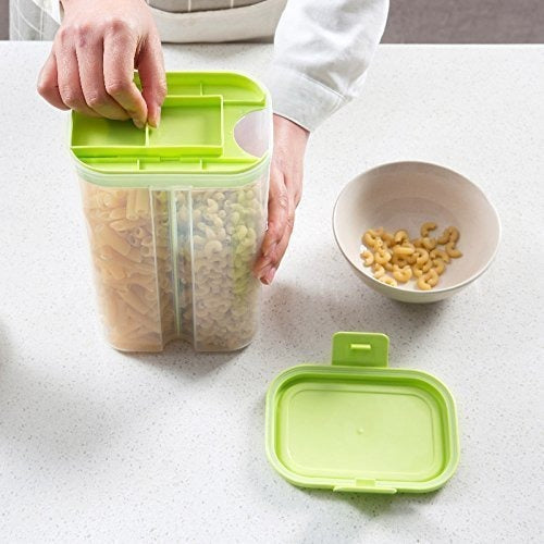 2 Sections Air Tight Transparent Food Grain Cereal Storage Container (2000ml)
