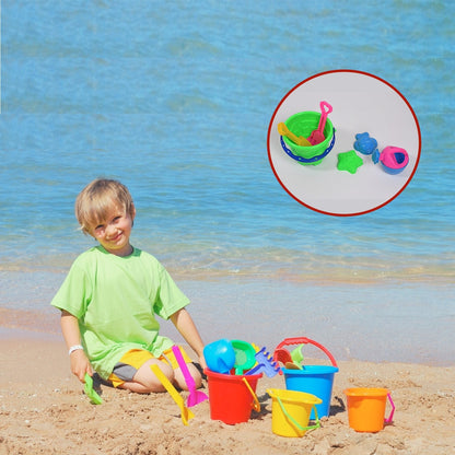 Sand Game Castle Building Plastic Beach Toy Set for Kids Summer Fun Creative Activity Playset& Gardening Tool with Accessories & Bucket-Pack of 6 Pcs
